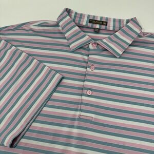 Peter Millar Polo Shirt Mens 2XL Pink Teal Striped Summer Comfort Golf Stretch